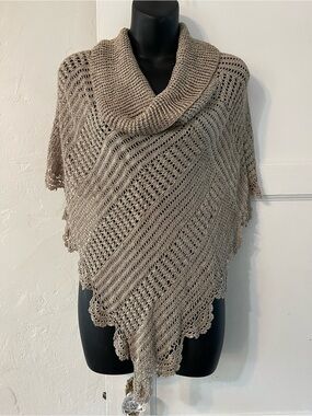 White House black market Cozy Cowl Neck Knit Poncho Sweater - Taupe